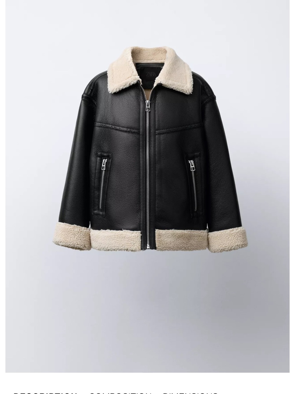 Zara Black Jacket with Cream Shearling Lining - Picture 2 of 6